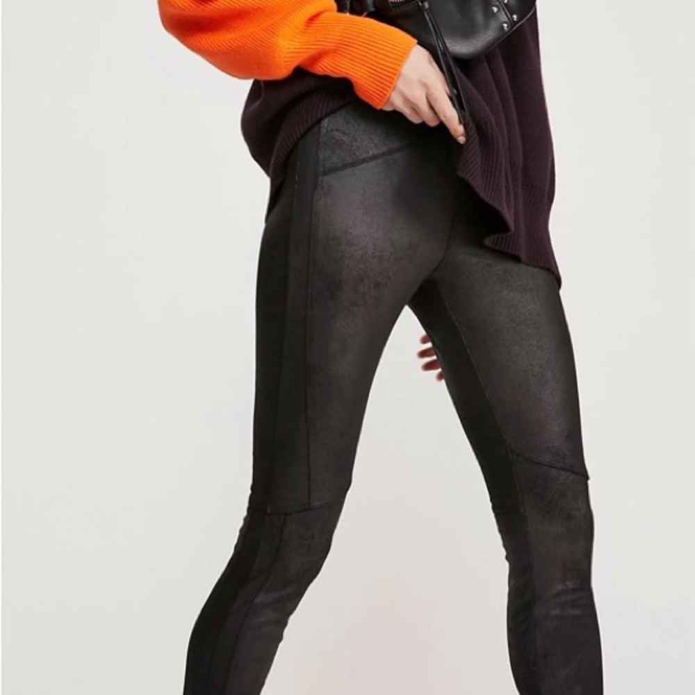 Free People Black High-Waisted Leggings Faux Suede Size 12